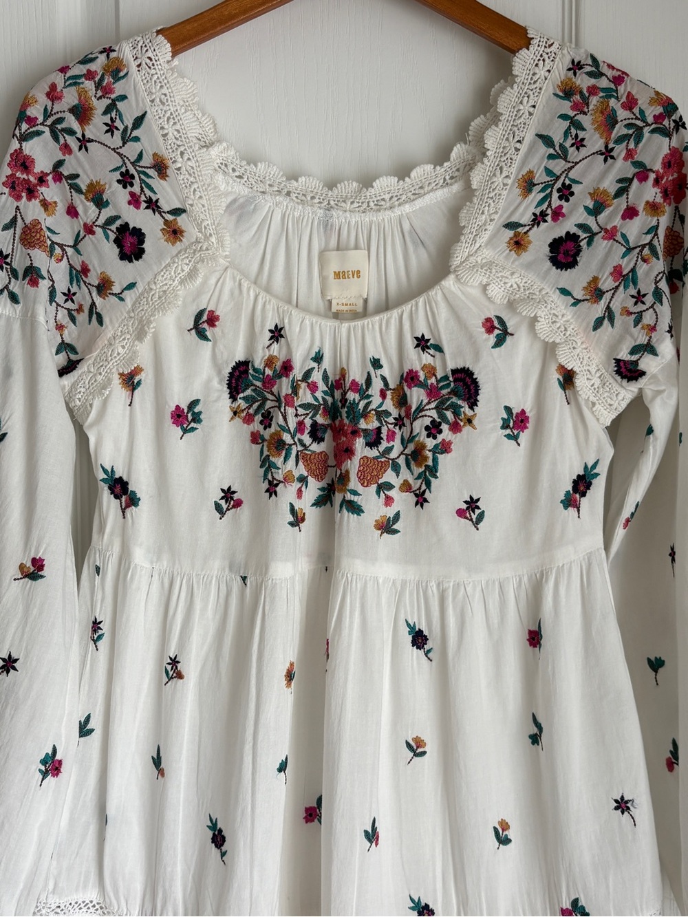 Anthropologie MAEVE Sydney Floral Embroidered Boho Peasant Mini Dress Size XS - Picture 3 of 13